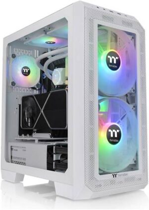 Thermaltake View 300 MX TG ARGB E-ATX Mid Tower PC Case, Interchangeable Tempered Glass & Mesh Front Panel, Dual 360mm Radiator Support, 2x200mm Front & 1x120mm Rear ARGB Fan, White | CA-1P6-00M6WN-00