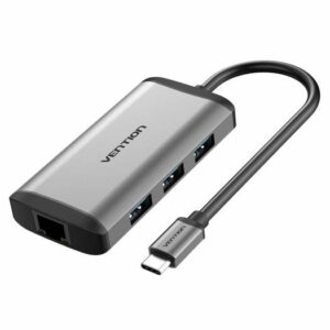 Vention Type-C to HDMI / USB3.0*3 / RJ45 PD Converter, 4K 30Hz Resolution, Nickel Plated, 30AWG+24AWG, 0.15M Length, Gray | CNCHB