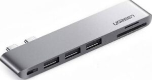 Ugreen 6 in 1 USB-C Hub Macbook SD/TF Card Reader, Superpeed USB 3.0 Hub, USB C Data Port Compatible for Macbook Pro 2016, 2017, 2018,2019, Macbook Air 2018, 2019, Macbook Air 2020 | 60560
