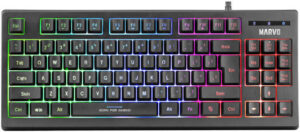 MARVO K607 80% Wired Gaming Keyboard, Membrane Key Type, 87 Keys, 25 Keys Anti-Ghosting, Double-Shot Keycaps, 3 Colors Backlight, 1.6m Cable Length, English Layout, Black | K607