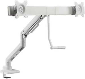 Skill Tech Fabulous Desk-Mounted Gas Spring Dual Mointor Arm With USB-A/USB-C Ports, For 17" - 32" Screens, 9kg Weight Capacity, Aluminum + Steel + Plastic Material, White | SH 69 C022UC