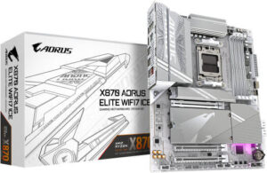 GIGABYTE X870 Aorus Elite WiFi7 Ice AM5 ATX Motherboard, AMD X870 Chipset, 4x DDR5 DIMM Slot, 256GB Max Memory, 4x M.2 Slots, 1x PCIe 5.0 x16, White | X870-A-ELITE-WF7-ICE