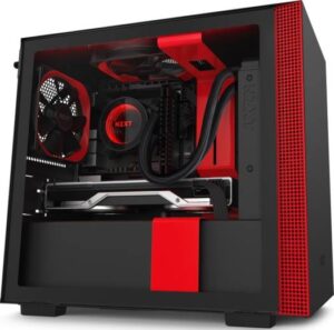 NZXT H210i Mini-ITX PC Gaming Case Front I/O USB Type-C Port Tempered Glass Side Panel Cable Management Water-Cooling Ready Integrated RGB Lighting Steel Construction - Black Red | CA-H210i-BR