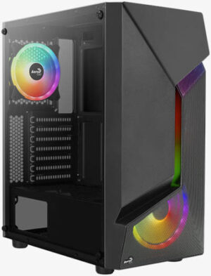 Aerocool Scape RGB Mid Tower Case, Mesh Front Panel Design with a Full Tempered Glass Side Panel,  Support Up to 360mm Radiator & x8 Fans, USB3.0 x 2 +USB2.0 x 1| HD Audio & Mic, Black | SCAPE-G-BK-V2