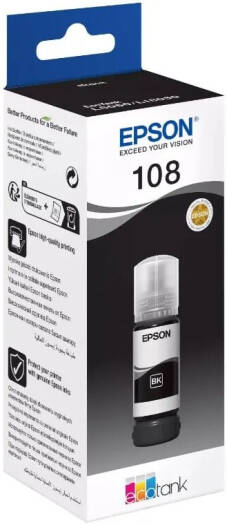 Epson 108 EcoTank Ink Bottle, 70ml, Black | 108BK