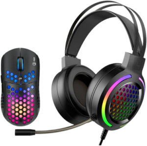 MARVO MH01-BK Headset & Mouse Gaming Combo, 6400 DPI Optical Sensor, 6 Programmable Buttons, 50mm Driver, Flexible Microphone, Omnidirectional Microphone, 1.5m Cable Length, Black | MH01BK