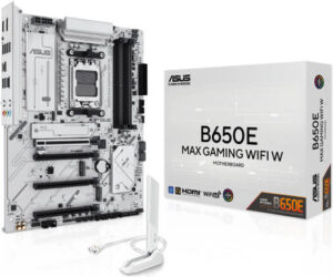 ASUS B650E Max Gaming Wi-Fi AM5 ATX Motherboard, AMD B650 Chipset, 4x DIMM DDR5 Slots, Up to 256GB Max Memory, PCIe 5.0 x16 slot & 3x M.2 Slots, Wi-Fi 6E & BT5.3 Connectivity, White | 90MB1M00-M0EAY0
