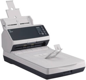 RICOH fi-8270 Image Flatbed Scanner, 70 ppm Scanning Speed, 600 DPI Resolution, 100 Sheets ADF Capacity, Overlap Detection, Automatic Separation Control, LCD Panel, White - Black | PA03810-B551