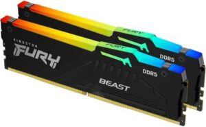 Kingston Fury Beast RGB 16GB DDR5 (2x 8GB) Desktop Memory, 5600MHz Speed, CL40 Cas Latency, 1.35V Voltage, 288 Pin, Dual Channel Kit, Non-ECC Unbuffered DIMM, Black | KF556C40BBAK2-16