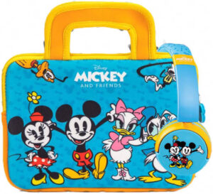 Pebble Gear PG916748M Mickey and Friends 8" Carry Bag and Headphone Bundle, Made From Easy to Clean Neoprene, Durable Zip, Blue-Yellow | PG916748M