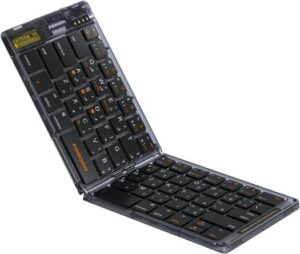 Porodo Crystal Shell Wireless Keyboard, Compatible With Windows & iOS & Android & Mac, 80mAh, 10m Bluetooth Range, Scissor Key Switches, Leather Backcase, Type-C Charging (Black)