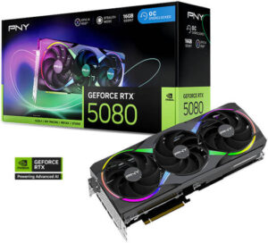 PNY GeForce RTX 5080 ARGB EPIC-X RGB OC Graphics Card, 16GB GDDR7 256-Bit Memory, 2.78 GHz Boost Clock, 30 Gbps Memory Speed, 10752 CUDA Cores, PCI-Express 5.0 x16 | VCG508016TFXXPB1-O