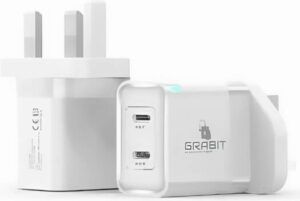 GRABIT Accessories Simplified PD 45W Dual USB Charging Ports GaN Charger, GaN Technology, Works with USB-C and USB-A Devices, White | GTC-200A