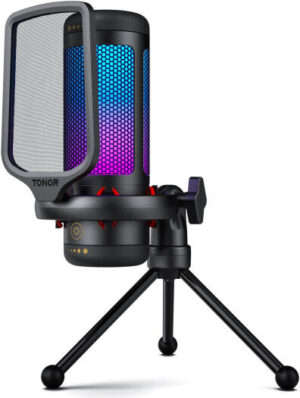 Tonor TC310 Condenser Gaming Microphone, Unrivaled Audio Quality, Vibrant RGB Lighting, Brightness Control, Convenient Sound Control, Plug & Play, Upgraded Shock Mount, Black | TC310