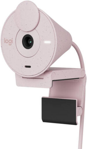 Logitech Brio 300 Full HD Webcam, 2MP Camera, 70° Viewing Angle, Privacy Shutter, Light Sensor, 30 fps Video Recording Speed, USB-C Interface, 1.22m Mic Pick Up Range, Rose Pink | 960-001448