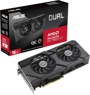 ASUS Dual Radeon RX 7800 XT OC Edition Graphics Card, 16GB GDDR6 256-Bit Memory, 2520 MHz Boost Clock, 19.5 Gbps Memory Speed, 3840 Stream Processor, PCI Express 4.0, Black | 90YV0JJ1-M0NA00