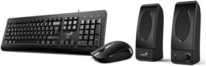 Genius KMS-U130 Super Value Pack (Keyboard + Mouse + Speaker), Wired Interface, 3Watts Output Power, 2 Channels, Spill Proof Design, For All In One Computer / PC / Laptop, Black | 31280005405