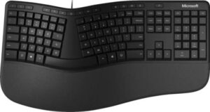 Microsoft Ergonomic Keyboard, Wired USB 2.0 Keyboard with built-in Shortcuts, Multimedia Keys, Ergonomic Workspace, Compatible with Windows, English & Arabic Layout, Black | LXM-00020