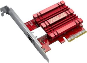 ASUS XG-C100C 10GBase-T PCIe Network Adapter, 10Gbps Networking, RJ45 Port, QoS, Win & Linux Compatible, Red | 90IG0760- M00B00