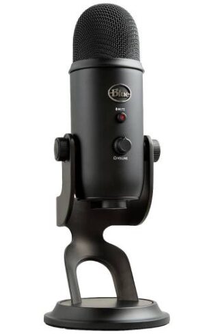 Logitech Blue Yeti USB Microphone, 120 dB Sensitivity, Corded USB, For Podcasting / Streaming / ASMR & More, Broadcast Quality 48 kHz / 16-Bit Audio, Blackout | 988-000229