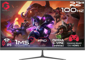 GAMEON GOES22FHD100IPS Gaming Monitor, 22" FHD IPS Display, 100Hz Refresh Rate, 1ms Response Time, FreeSync/Adaptive-Sync Technology, Xbox Series X|S & PS5 Support, Black | GOES22FHD100IPS