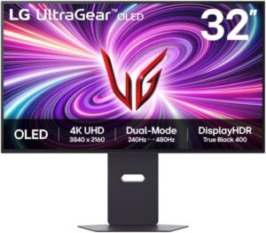 LG UltraGear Dual-Mode Gaming Monitor, 32" 4K UHD OLED Display, 240Hz Refresh Rate, 0.03 (GtG) Response Time, G-Sync, AdaptiveSync, & FreeSync Premium Pro Compatible, Black | 32GS95UV-B