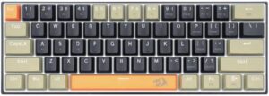 Redragon K606 Lakshmi 60% Mechanical Keyboard, 61 Keys, Detachable Wired Type-C Cable, Blue Switch, Double Injection Keycaps, White Backlit, English Layout, Multi-Colored | K606-OG&BK&GY