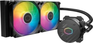 Cooler Master MasterLiquid 240L Core aRGB CPU Liquid Cooler, 240mm Radiator Size, 2x Fans, 1750 RPM Fan Speed, 71.93 CFM Fan Airflow, New Gen S Dual Chamber Pump, Black | MLW-D24M-A18PZ-R1