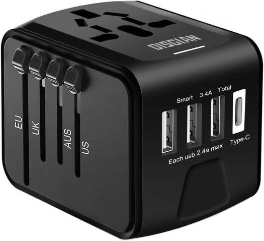 Generic Travel Adapter, Universal International Power Adapter with 3USB Port And Type-C International Wall Charger Worldwide AC Power Plug for Multi-nation Travel UK, EU, AU Over 200 Countries, Black