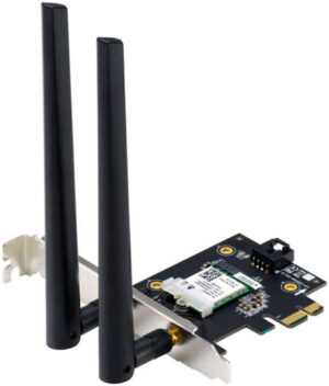 ASUS PCE-AXE5400 WiFi 6E PCI-E Adapter, Dual Antennas, 6GHz Band, 160MHz, Bluetooth 5.2, WPA3 Security, Black | 90IG05R0-BM9100