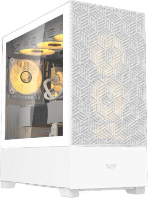 DarkFlash DF5000 ATX Computer Case, 360mm Radiator Support, Up to 13x 120mm Fan Support, USB3.0, VGA Card Holder, Mesh Front Panel, Tempered Glass, White | DF5000