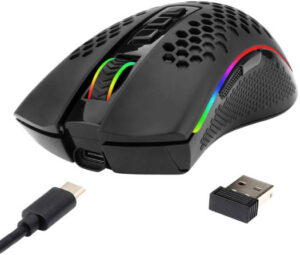 Redragon M808-KS Storm Pro Dual Mode RGB Gaming Mouse, Wired & Wireless Connectivity, Honeycomb Shell, Pixart 3335 Pro Sensor, Up to 16000 DPI, 2.4GHz & USB-C Cable Interface, Black | M808-KS