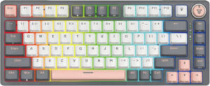 Fantech Atom Pro83 75% Mechanical Gaming Keyboard, 83 Keys, Hotswappable Keys,22 RGB Lighting Modes, Anti-Ghosting Keys, Red Switch, Adjustable Feet, 2.4GHz, BT5.0, Wired, 2000mAh, Saturn | MK913