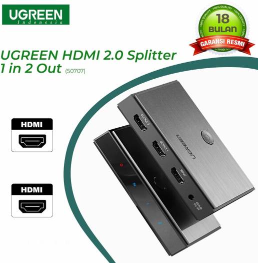 UGREEN 50707 HDMI Splitter 1 Input, 2 Output, Support 4K*2K@60HZ, 3D, HDCP2.2 , EDID, 4K*2K@60HZ within 5M AWG26, 1080P@60HZ within 10M AWG24 HDMI Cable, Black | 50707 - Image 2
