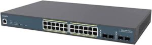 EnGenius 24 Gigabit PoE+ Switch, 4 SFP Ports, 410W PoE Budget, Managed, 50 APs (EWS1200-28TFP)