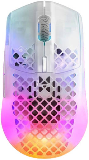 SteelSeries Aerox 3 Wireless Ghost Mouse, TrueMove Air Optical Sensor, 1ms Polling Rate, AquaBarrier Technology, Ultra Lightweight 68g, Ultra-Fast Quantum 2.0 Wireless, BT5.0 & 2.4Ghz, White | 62610