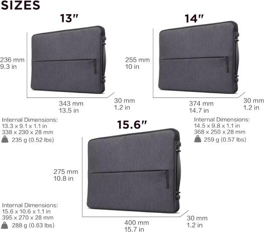 Lenovo Urban Laptop Sleeve for 13" Notebook, Water Resistant, Soft Padded Compartments, Accessory Storage, Reinforced Rubber Corners, Extendable Handle, GX40Z50940, Charcoal Grey - Image 6