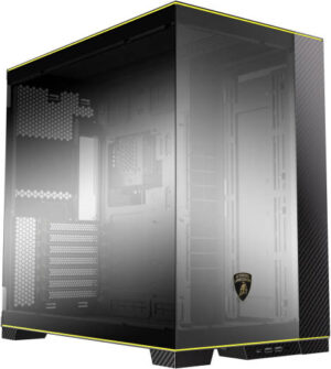 Lian Li O11D EVO RGB Automobili Lamborghini Edition Tower Computer Case, Up to 420mm Radiator & 9x Fan Support, 5″ LCD Display, 4mm Tempered Glass Panel Material, Black | G99.O11DERGBL.00