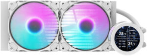 DarkFlash Nebula DN240S Liquid CPU Cooler, 240mm Radiator, 2x 240mm aRGB Fans, 2.1" IPS Display, 61.7CFM Fan Airflow, 1800 RPM Fan Speed, 30dBA Noise Level, Copper Base Water Block, White | DN240S